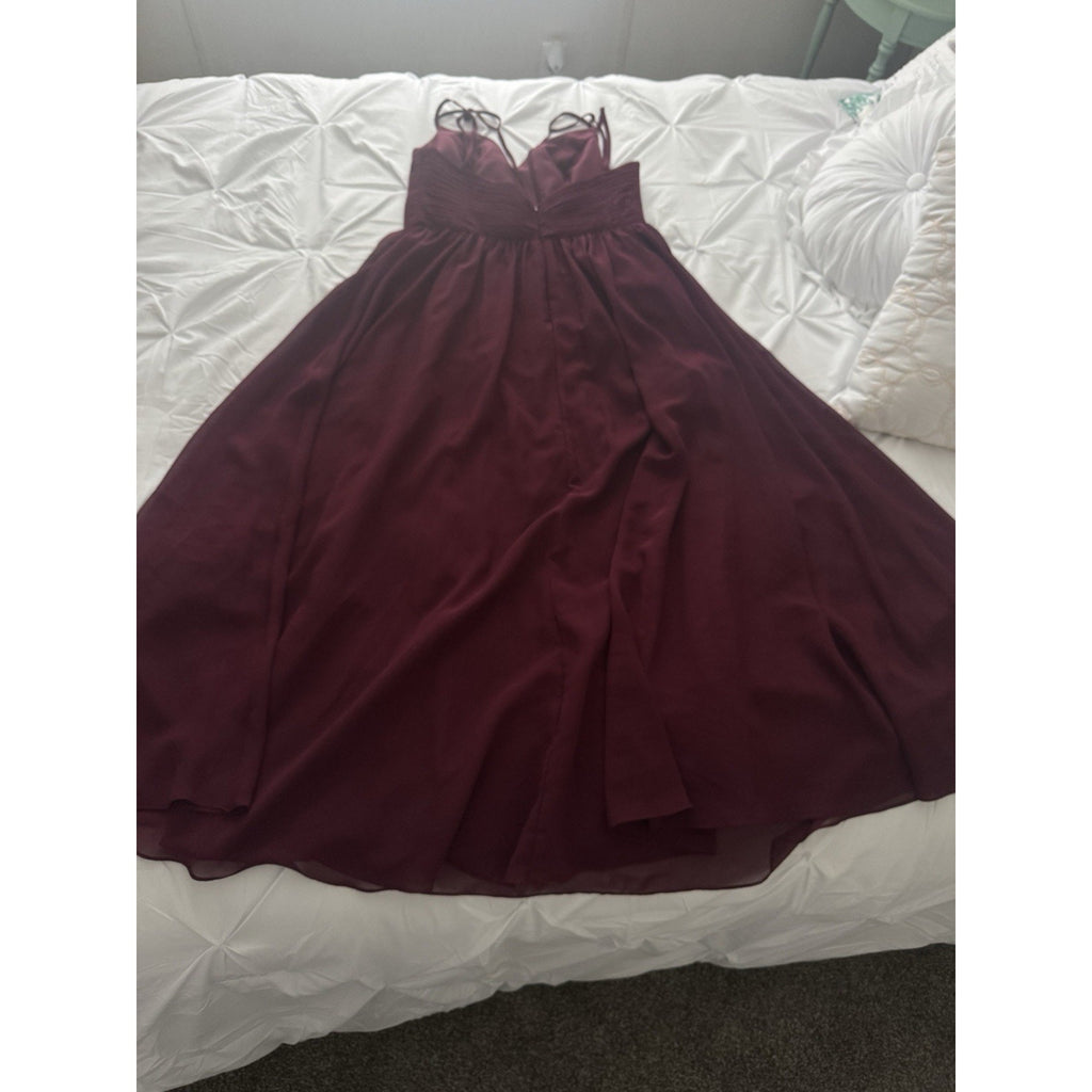 Sorella Vita Bridesmaid Dress Womens 14 Burgundy Chiffon Pleated V Neck Formal