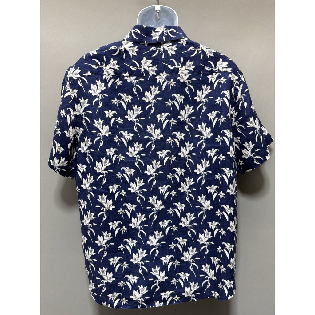 UNTUCKit Shirt Mens Large Blue Floral 100% Linen Short Sleeve Button Up