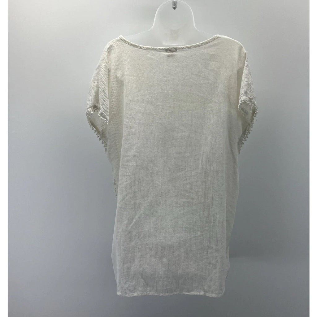 J. CREW White Beaded V-neck Cotton Shirt Blouse Top Style Women Sz S M