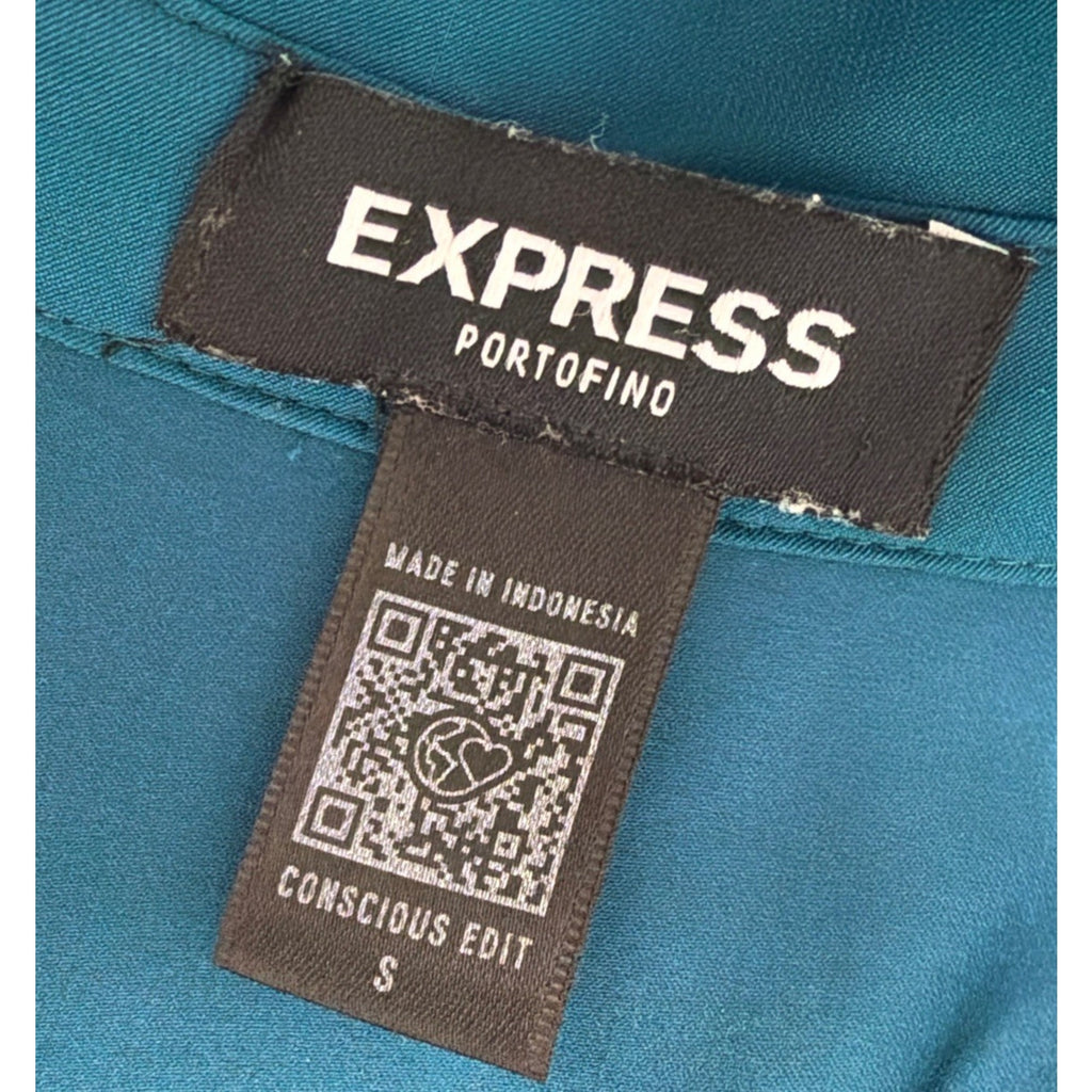 Express The Portofino Shirt Blue Womens Size Small Blouse Long Sleeve Button Top