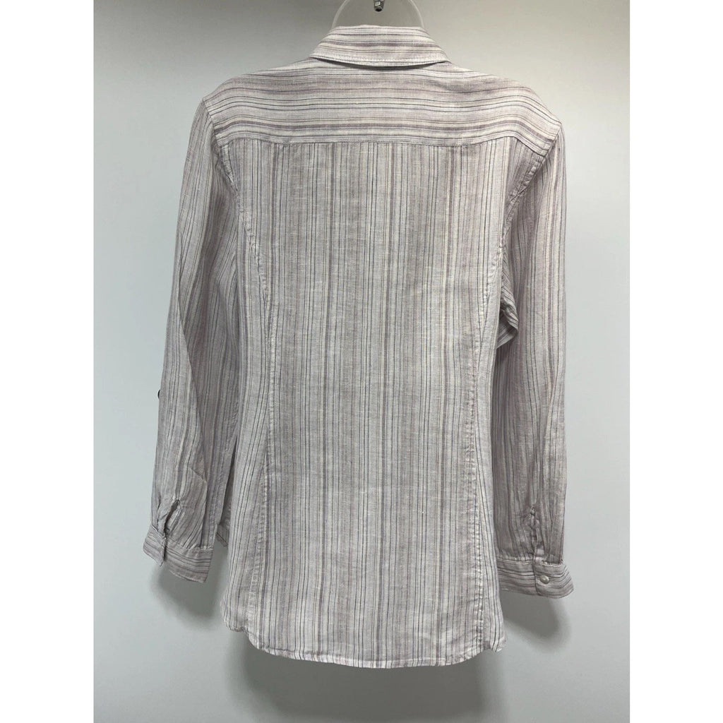 Coldwater Creek Womens L Pastel Multicolor Striped 100% Linen Shirt Button Up