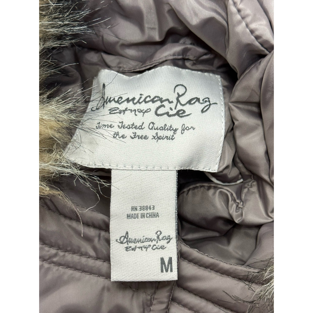 American Rag Cie Explorer Puffer Vest Faux Fur Hooded Brown Women's Size Medium