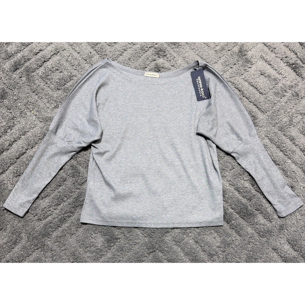 Anna Kaci California Gray Oversized Top Size Large Long Sleeve New