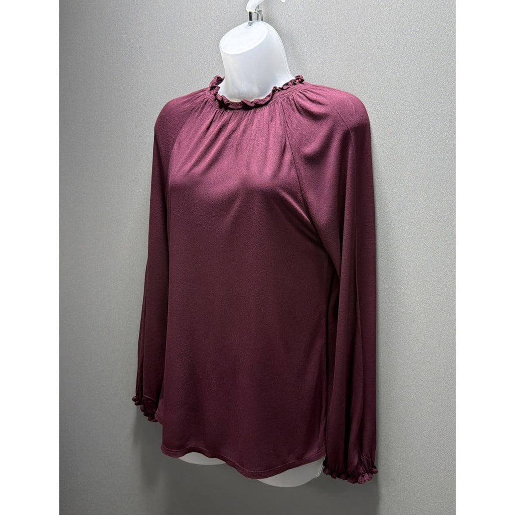 Loft Long Sleeve Blouse With Ruffle Collar Purple Petite XS