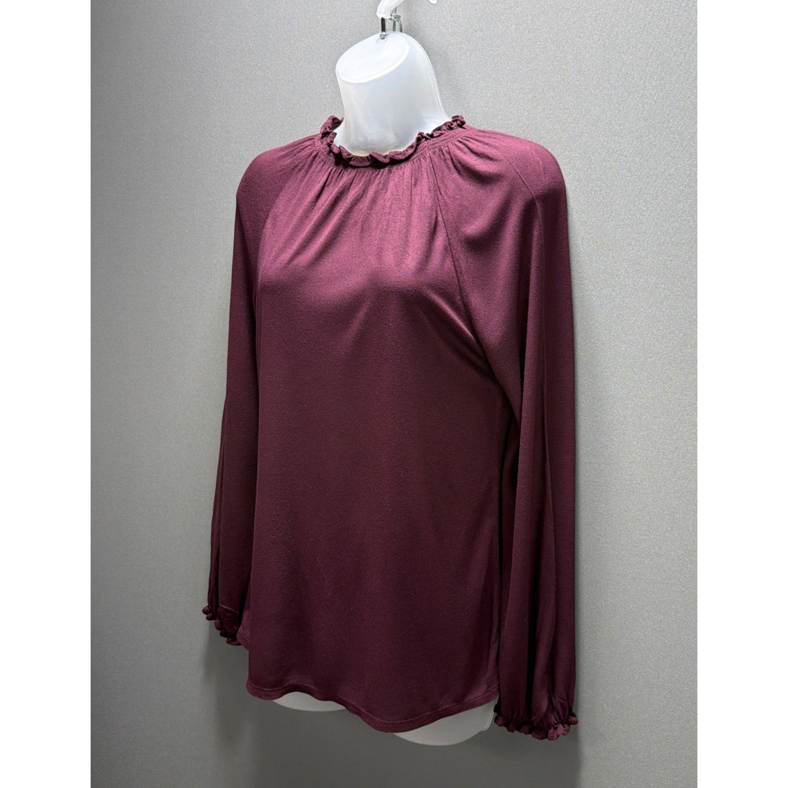 Loft Long Sleeve Blouse With Ruffle Collar Purple Petite XS