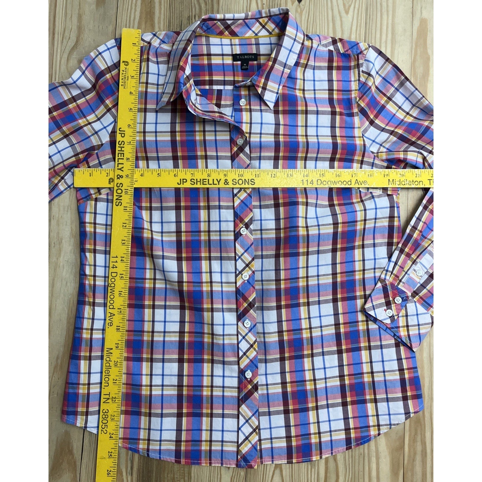 Talbots Womens Sz M Vibrant Plaid Long Sleeve Blouse Shirt Top Business Formal