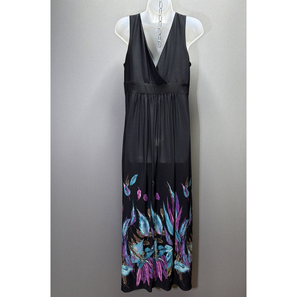 Ronni Nicole Maxi Dress Womens 12 Black Artsy Floral Stretch Sleeveless Boho