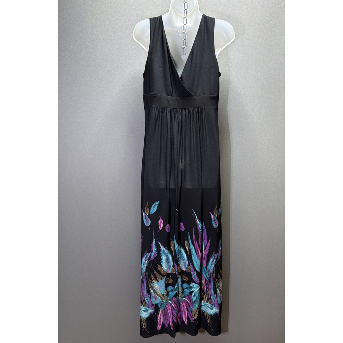 Ronni Nicole Maxi Dress Womens 12 Black Artsy Floral Stretch Sleeveless Boho