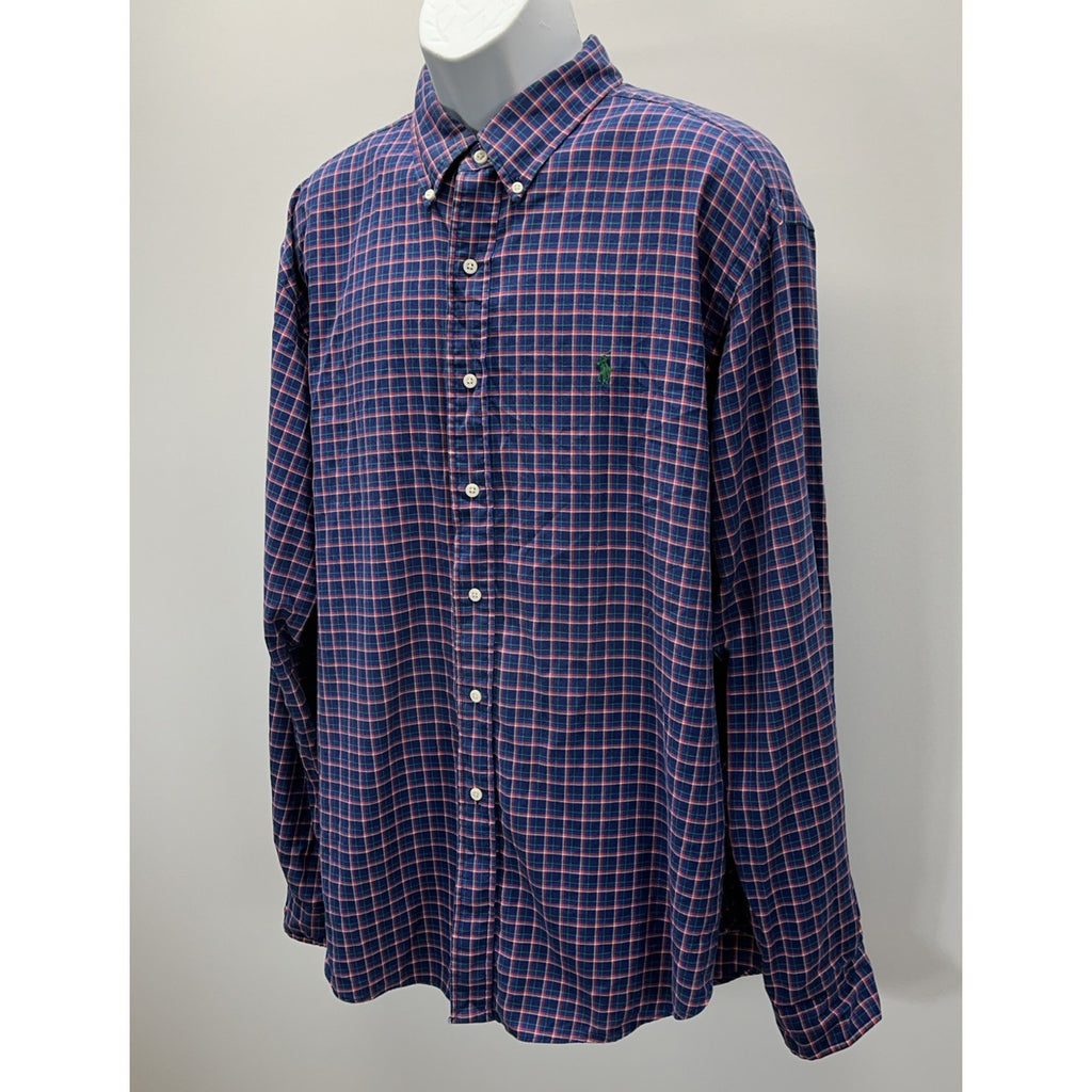 Ralph Lauren Classic Fit Blue & Red Plaid Long Sleeve Shirt Green Pony