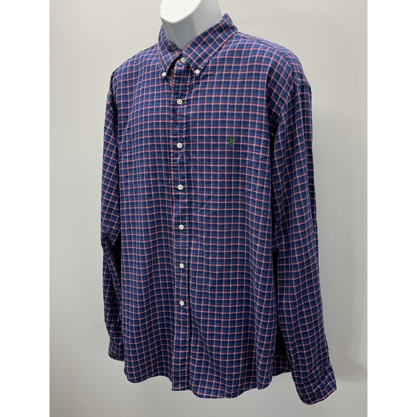 Ralph Lauren Classic Fit Blue & Red Plaid Long Sleeve Shirt Green Pony