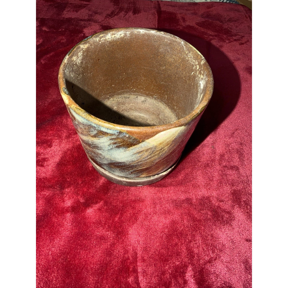 1960's 2pc Pottery Craft Stoneware 5" Planter Pot With Base USA #611 & #616