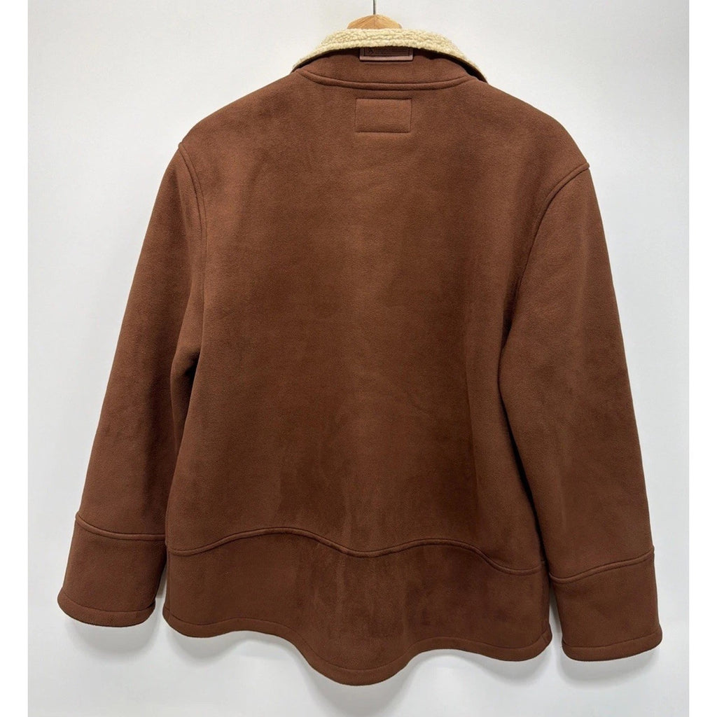 Lauren Ralph Lauren Womens Jacket Coat M Brown Faux Suede Ivory Shepra Lining