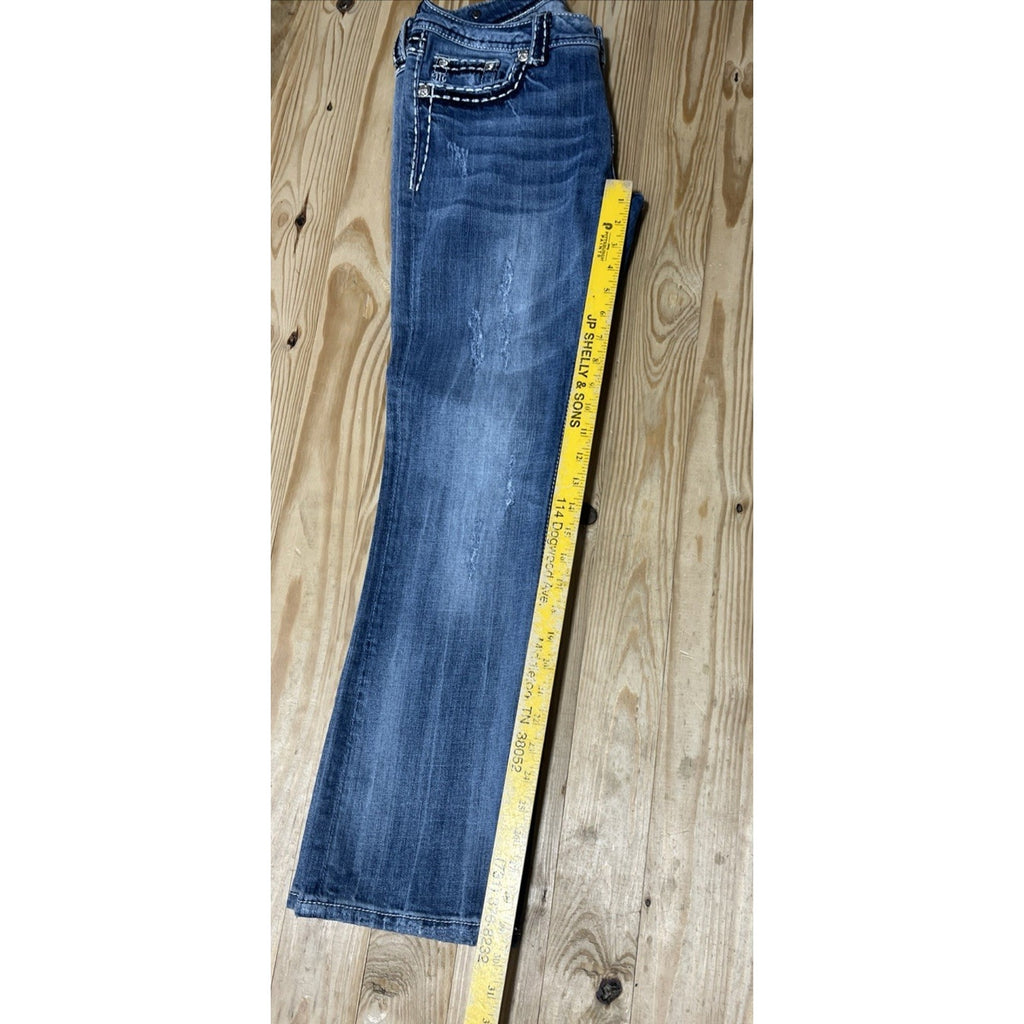 Y2K Miss Me Signature Easy Boot Bootcut Jeans Embellished Flap Pockets 28x29