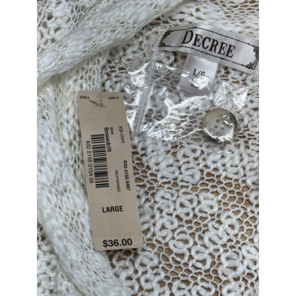 Decree SOFT Cardigan Sweater Ivory Draped Sides Short Sleeve Women’s Size L, NWT