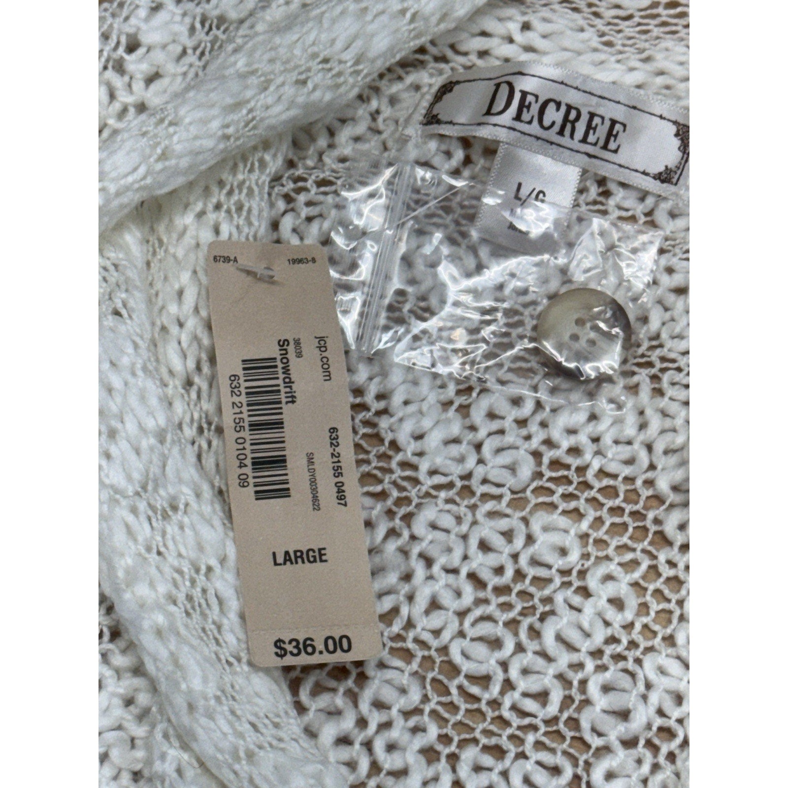 Decree SOFT Cardigan Sweater Ivory Draped Sides Short Sleeve Women’s Size L, NWT