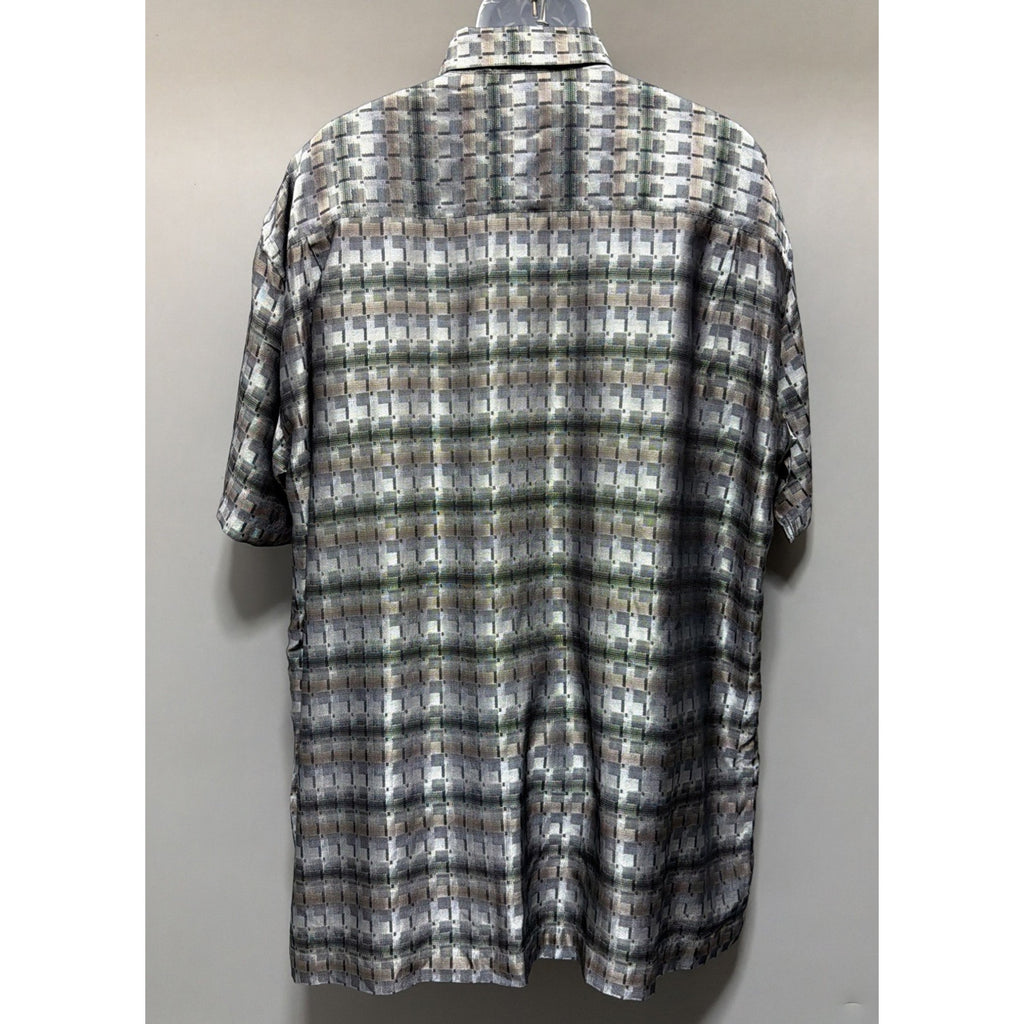 Alora Made In Italy Men’s XXL Geometric Button Front Shirt Gray Tan Retro Y2K