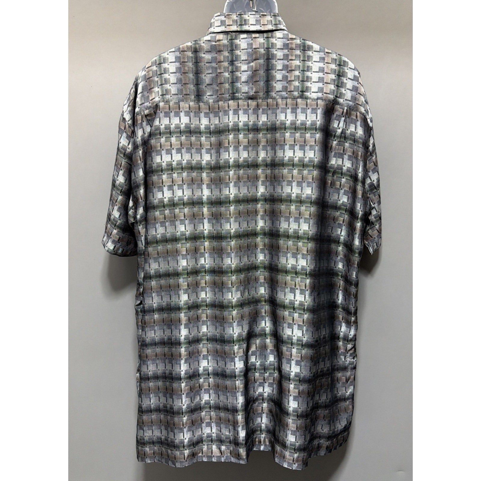 Alora Made In Italy Men’s XXL Geometric Button Front Shirt Gray Tan Retro Y2K