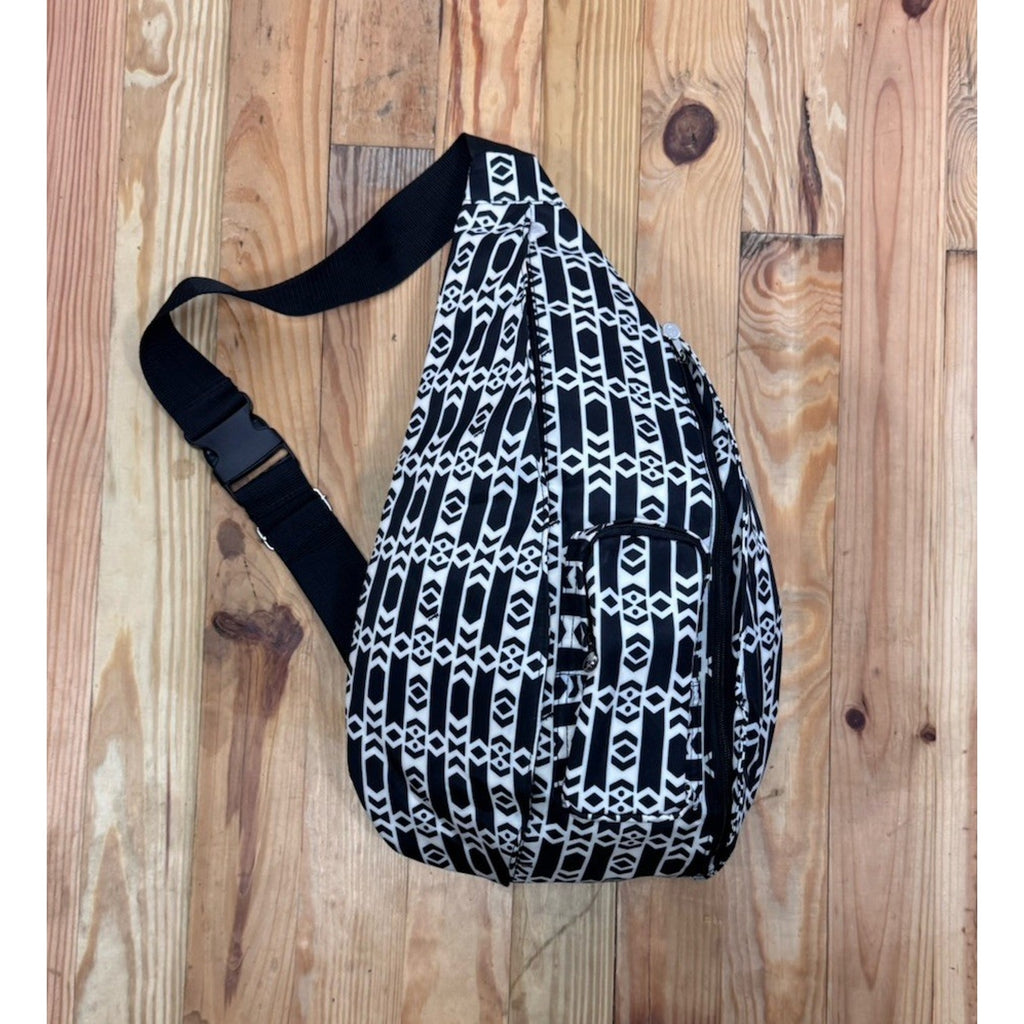 Initials Sling Backpack in Abstract Black And White Waterproof Pockets NWOT