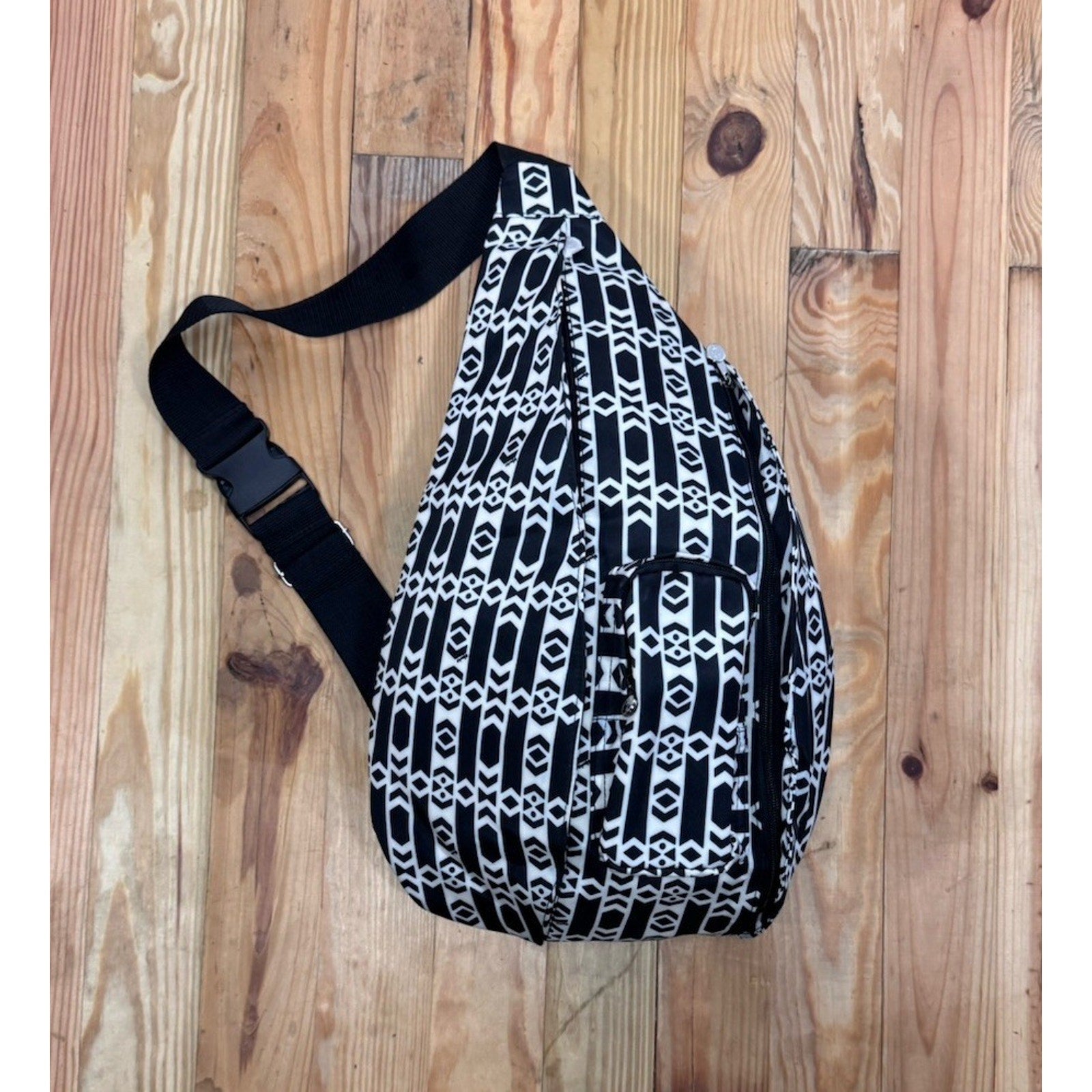 Initials Sling Backpack in Abstract Black And White Waterproof Pockets NWOT