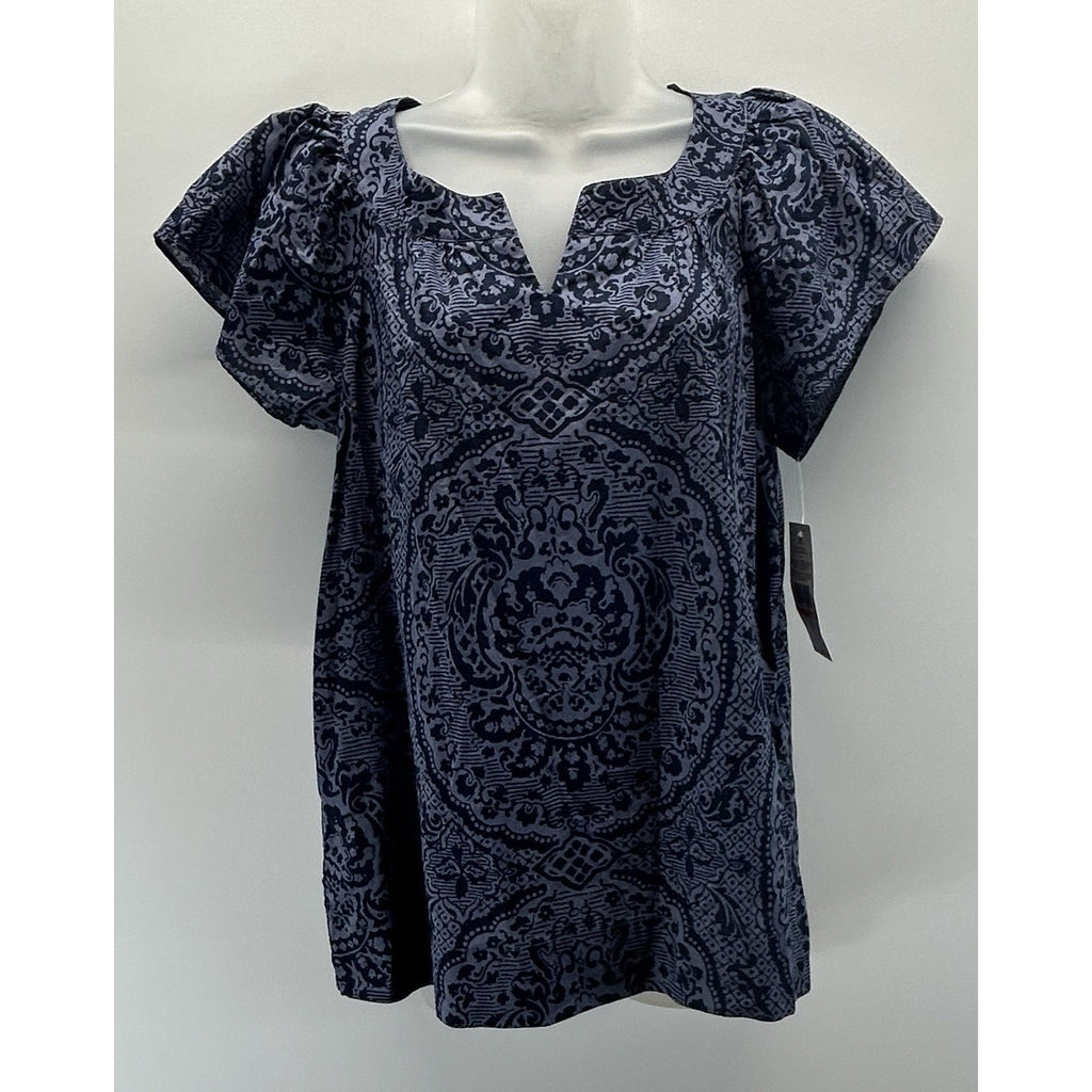 NWT Tommy Hilfiger Blue Paisley Short Sleeve Bohemian Shirt Small. Mfg Date 6/10