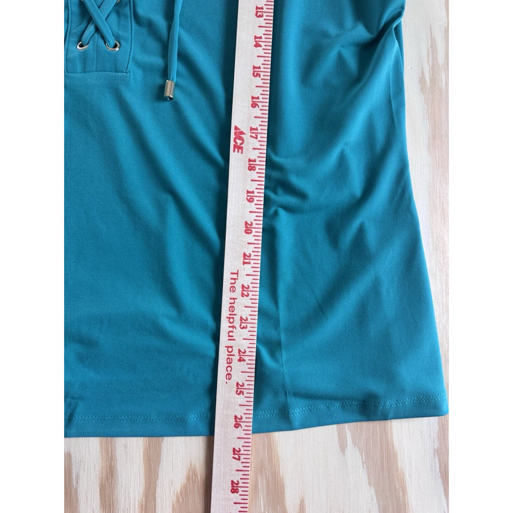 INC International Concepts 1X Plus Teal Lace Up V Neck Knit Top NWT $54.50