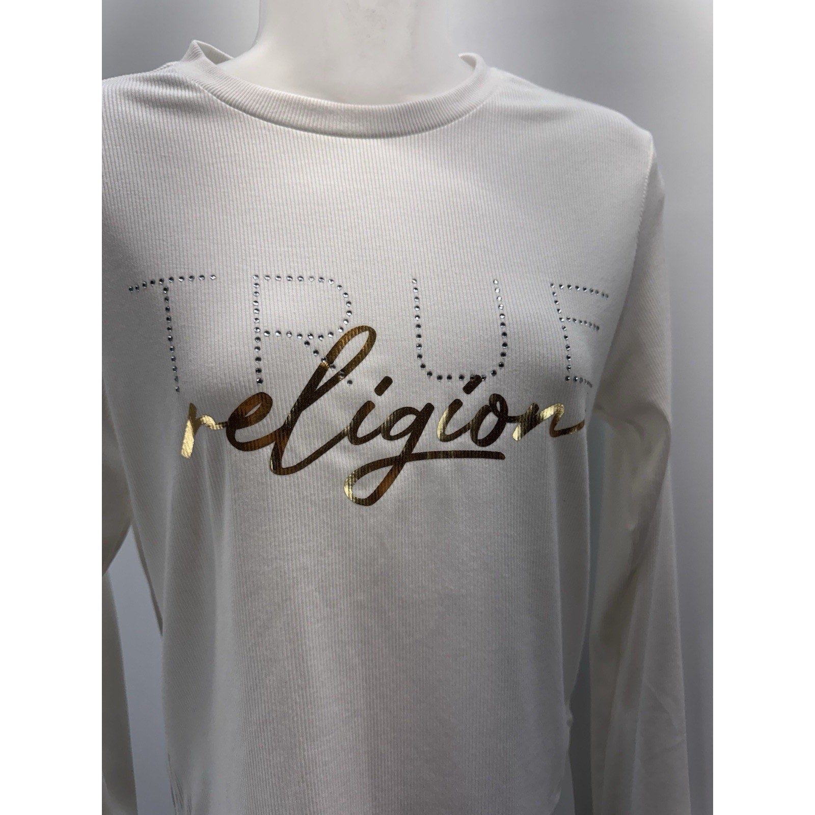 True Religion Ribbed Long Sleeve Crew Tee Women’s Size Medium Bling