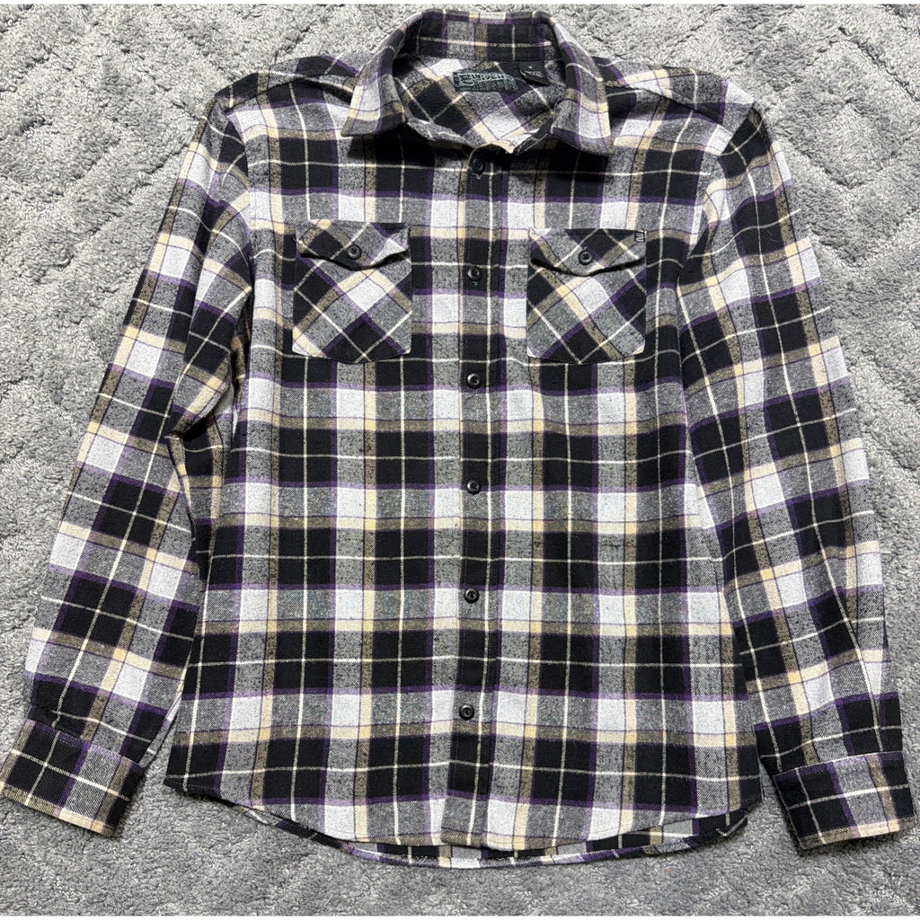 ELixir Plaid Purple Heavyweight Flannel Shirt Double Pocket Commuter Button Up L