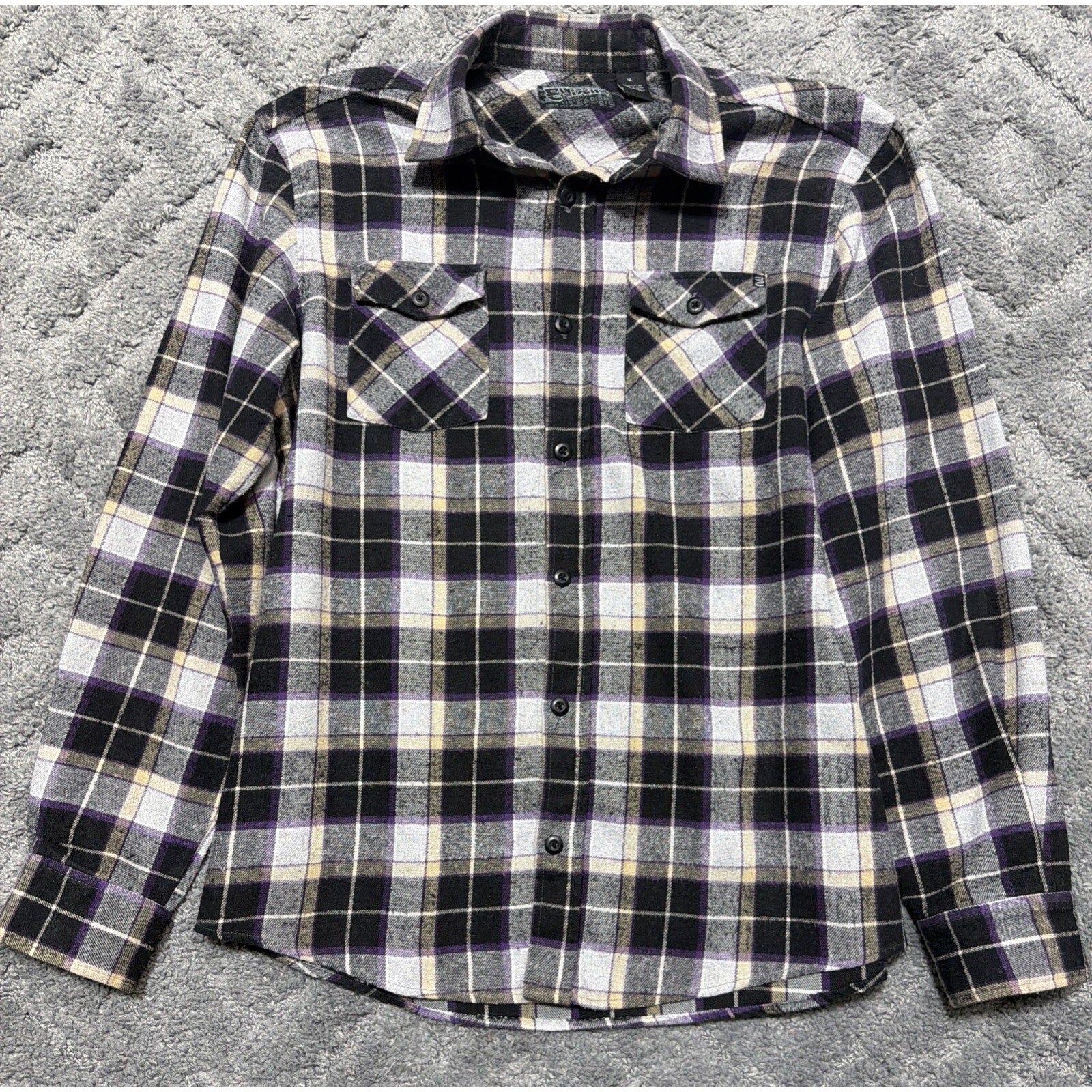 ELixir Plaid Purple Heavyweight Flannel Shirt Double Pocket Commuter Button Up L