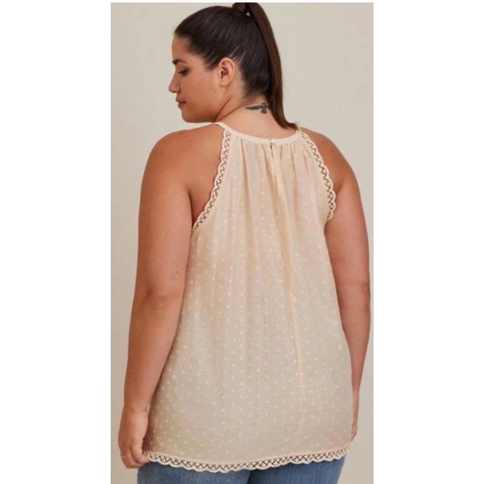 Torrid Goddess Neck Tank - Cotton Clip Dot Sand Taupe Plus Size 4X NWT