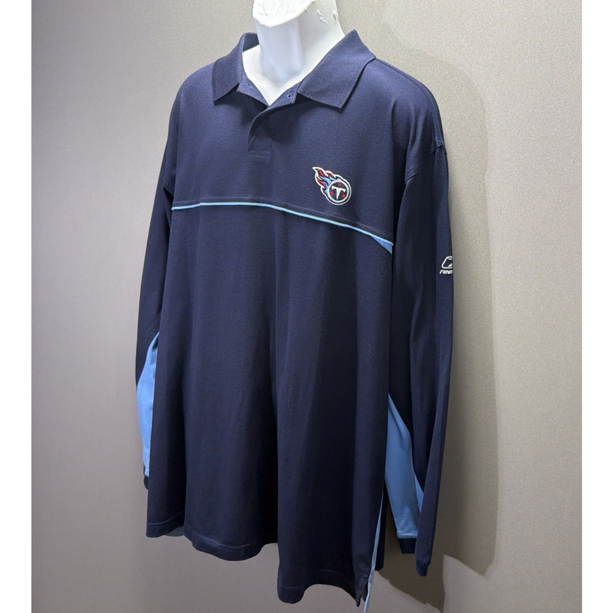 Vtg Tennessee Titans Reebok Team Polo Rugby Shirt 2XL Play Dry Mens Long Sleeve