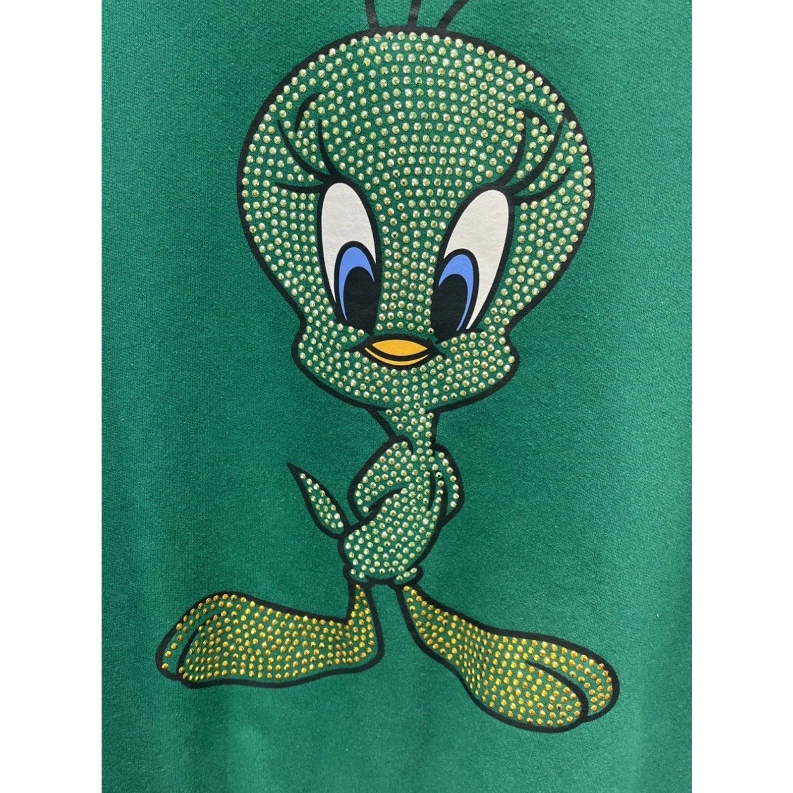 Looney Tunes Tweety Fleece Sweatshirt Women’s Green W/ Rhinestone Pullover Sz XL