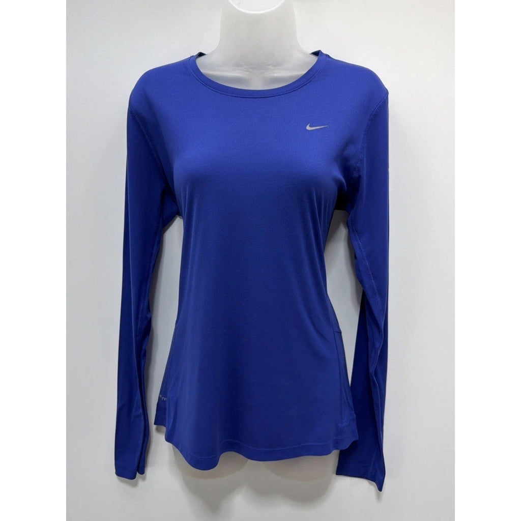 Nike Running Women LBlue Athletic Long Sleeve Polyester Dri Fit Swoosh Check