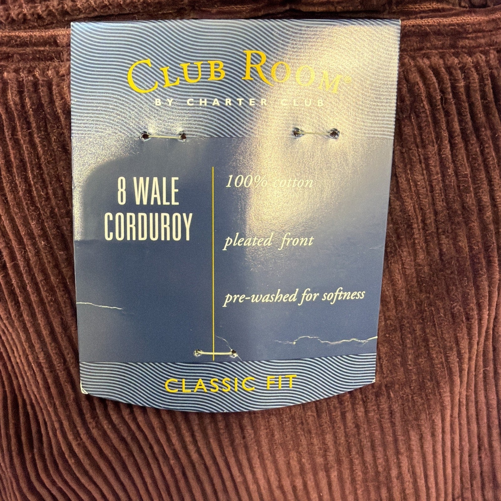 NEW Club Room Pants Mens 34 X29 Burgundy 8 Wale Soft Corduroy Chino Straight