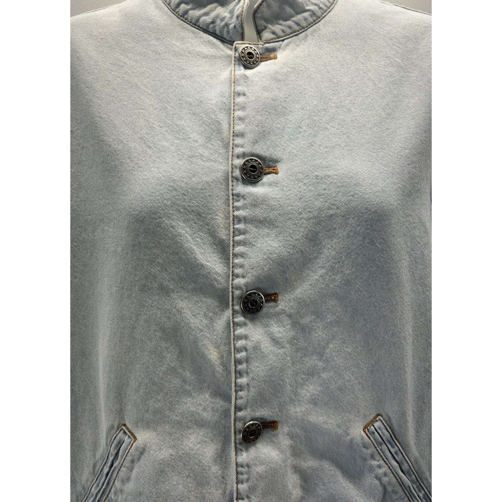 Chico's Woman's Blue Denim Button Up Long Sleeve Collar Cotton Jacket Top Medium