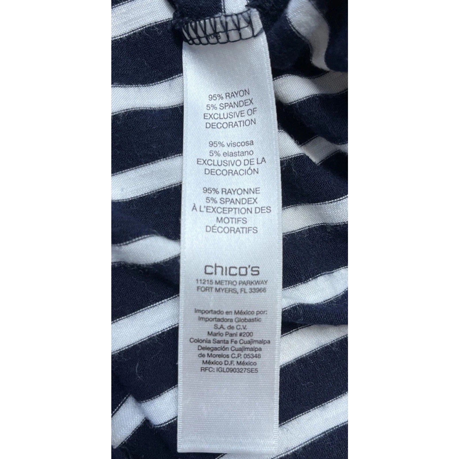 Chico's Indigo White Striped Jumper Top Faux Suede Trim Size 2