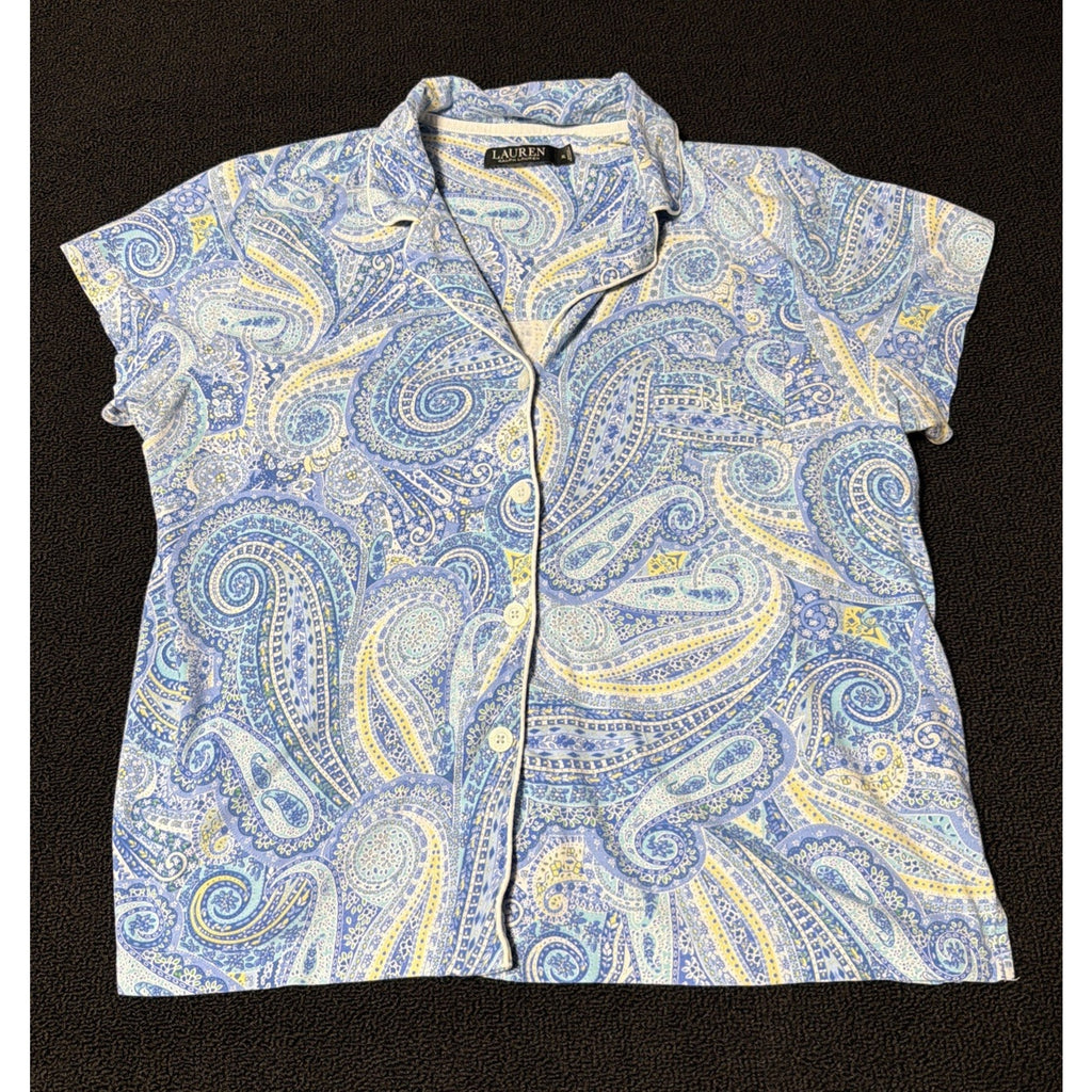 Lauren RALPH LAUREN Black Label Pajamas White Blue Paisley Sleep Set Women’s XL