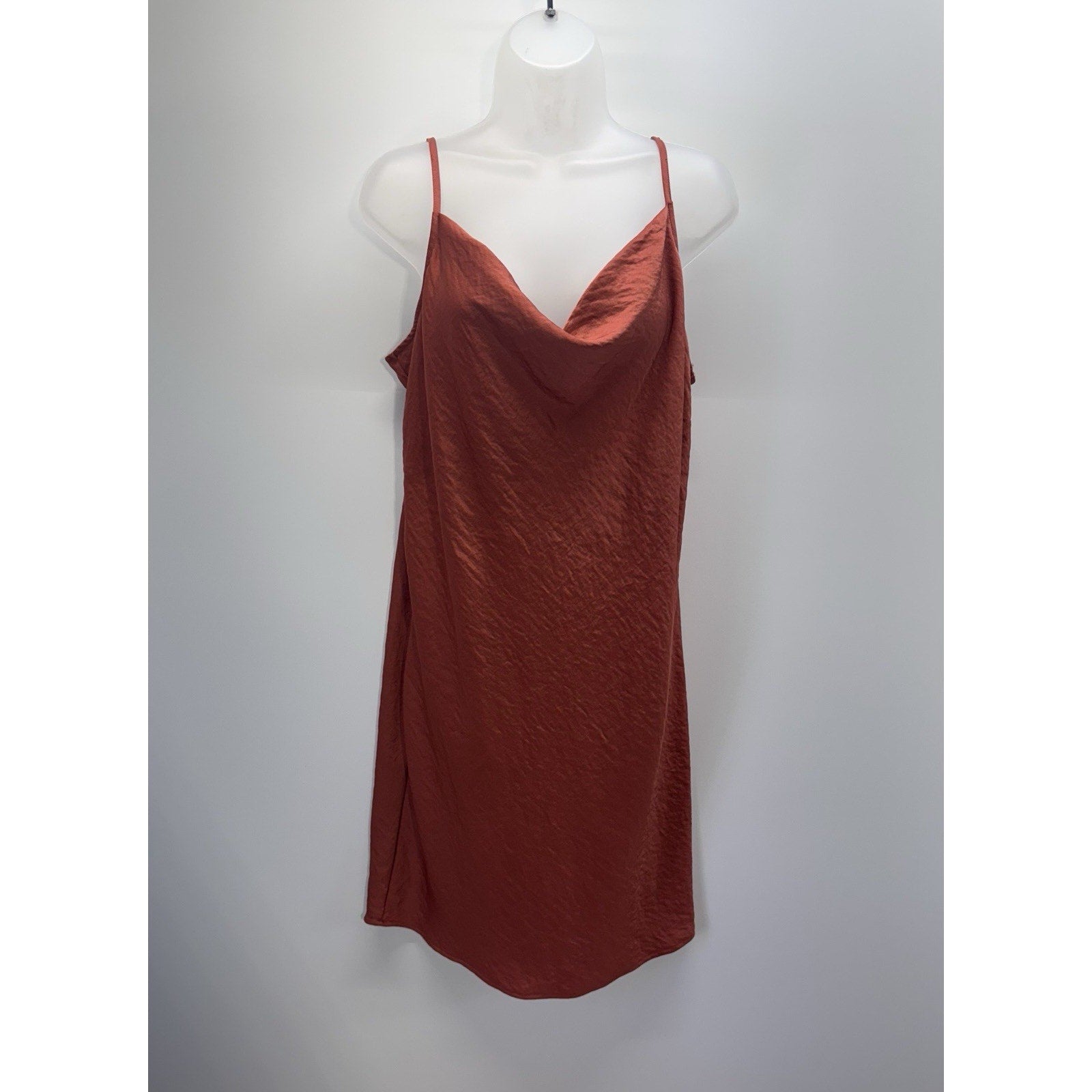 Maurices Satiny Cowl Neck Slip Dress Rust NWT Missing Waist Tie Women’s Size XL