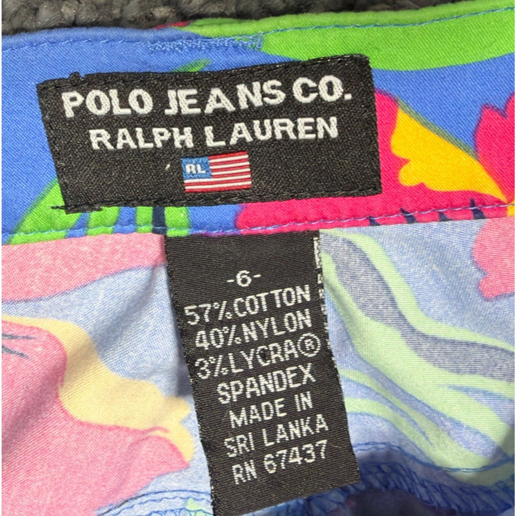 Polo Jeans Co Ralph Lauren Pants Womens 6 Blue Pink Floral Straight Leg Capri