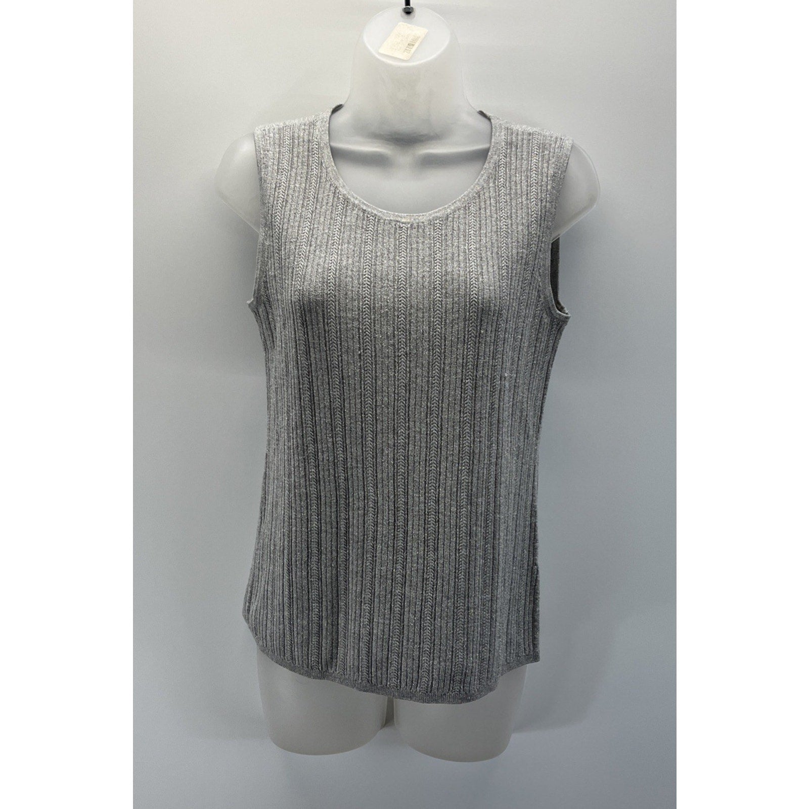 Talbots Women's Medium Petite Silver Metallic Sleeveless Sweater Top
