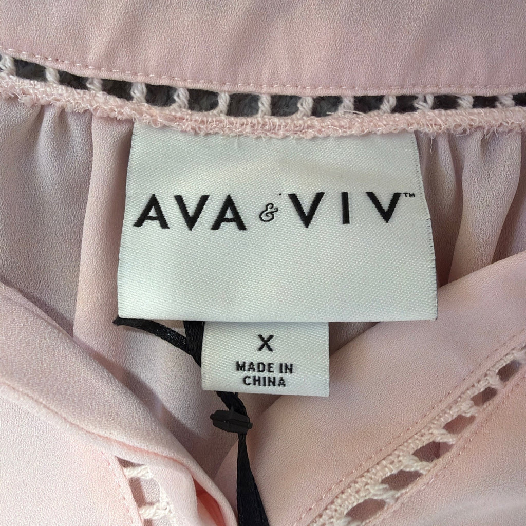 AVA & VIV Pink Long Sleeve Button Down Blouse Women’s Plus X Boho Semi Sheer NWT