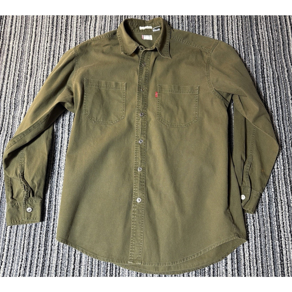 Levis Shirt Mens S Loose Fit Green Denim Button Up Workwear Rancher Red Tab