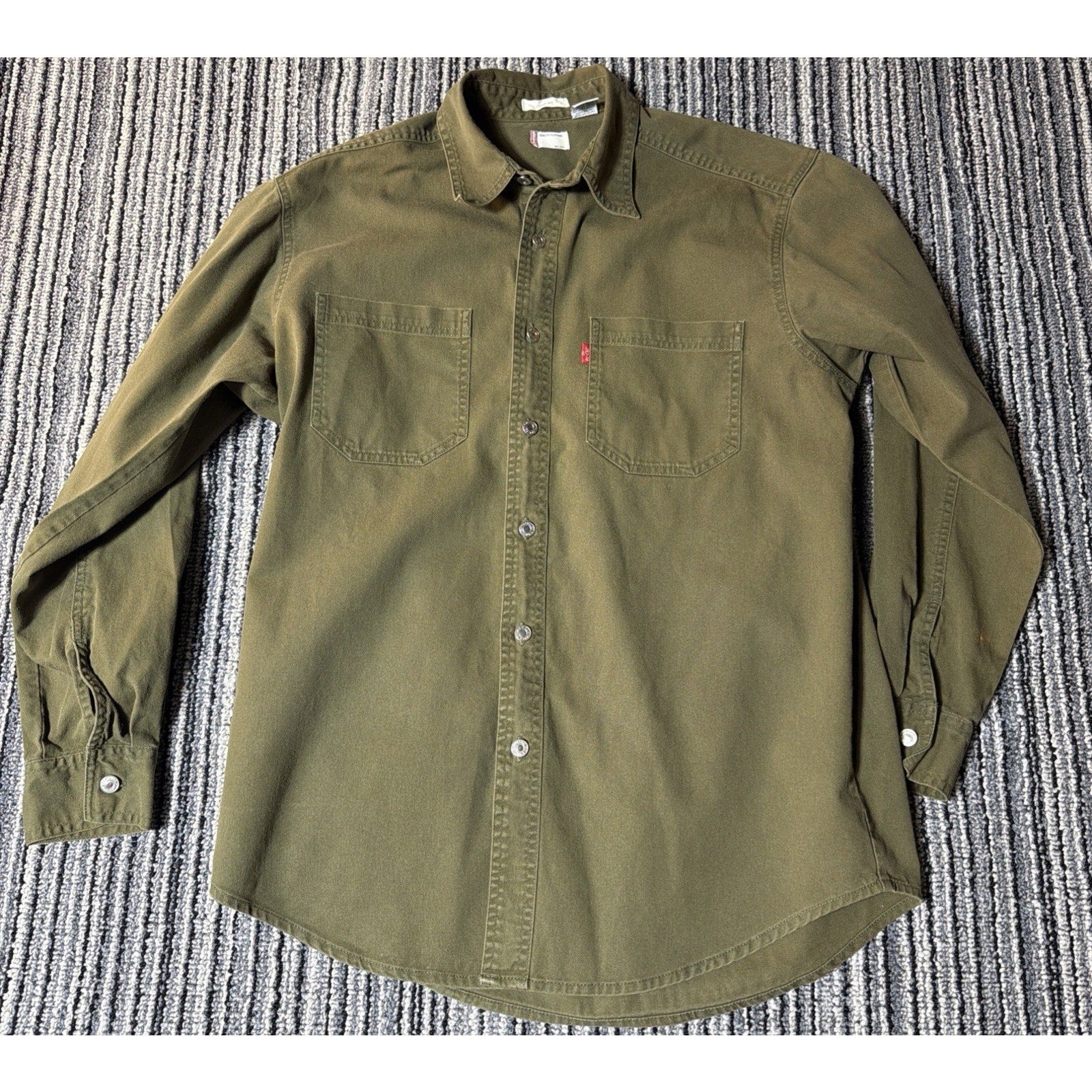 Levis Shirt Mens S Loose Fit Green Denim Button Up Workwear Rancher Red Tab