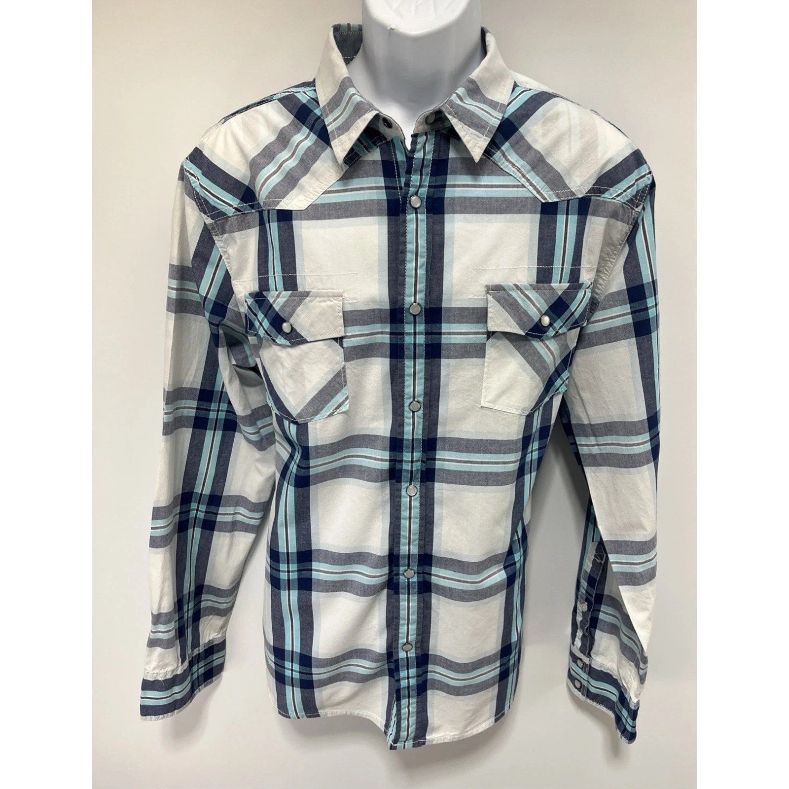 Urban Pipeline Men's Blue White Plaid Long Sleeve Pearl Snap Western Shirt Sz XL