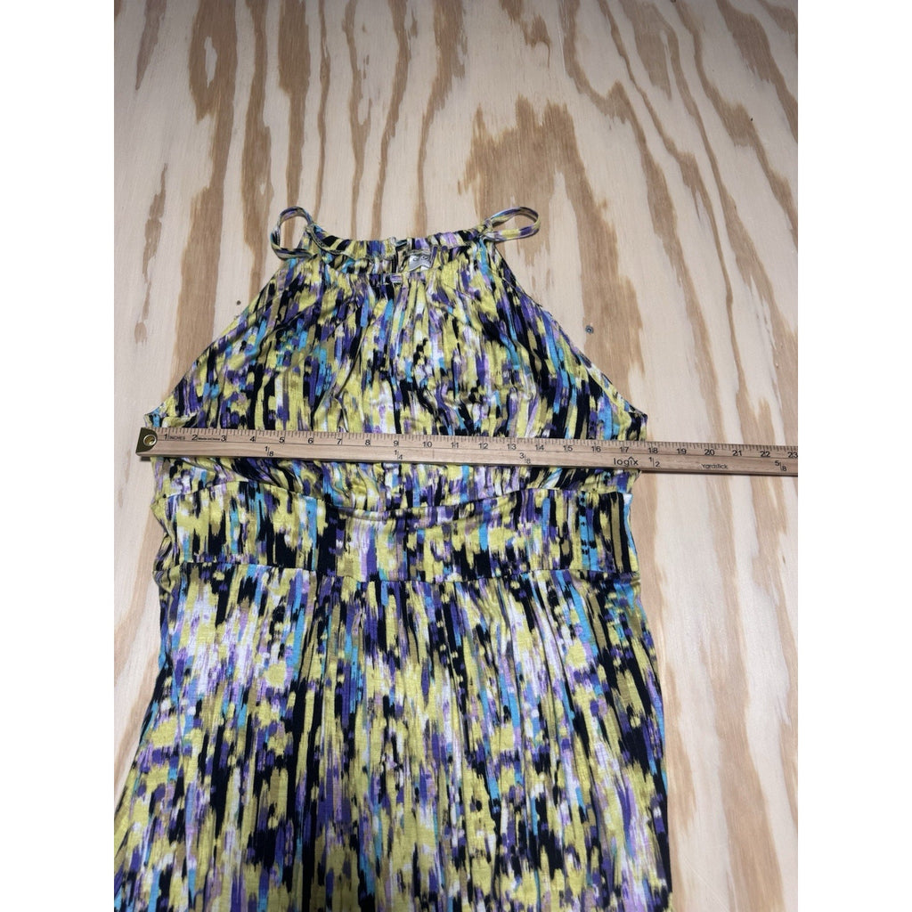 Alison Brittany Maxi Dress Women Large Yellow Purple Abstract Sleeveless Stretch