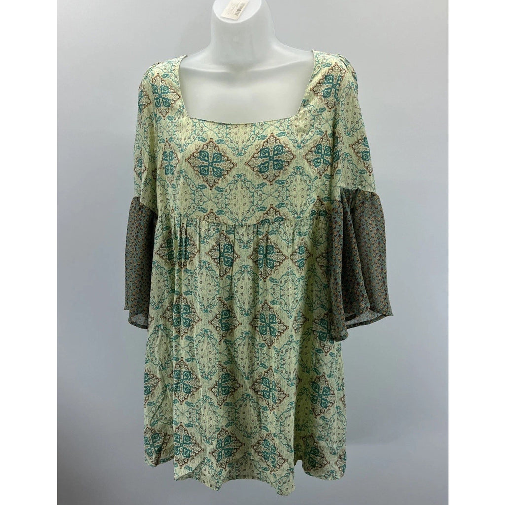 Umgee Women's Bohemian 3/4 Length Sleeve Tie Back Tunic Blouse Size Small