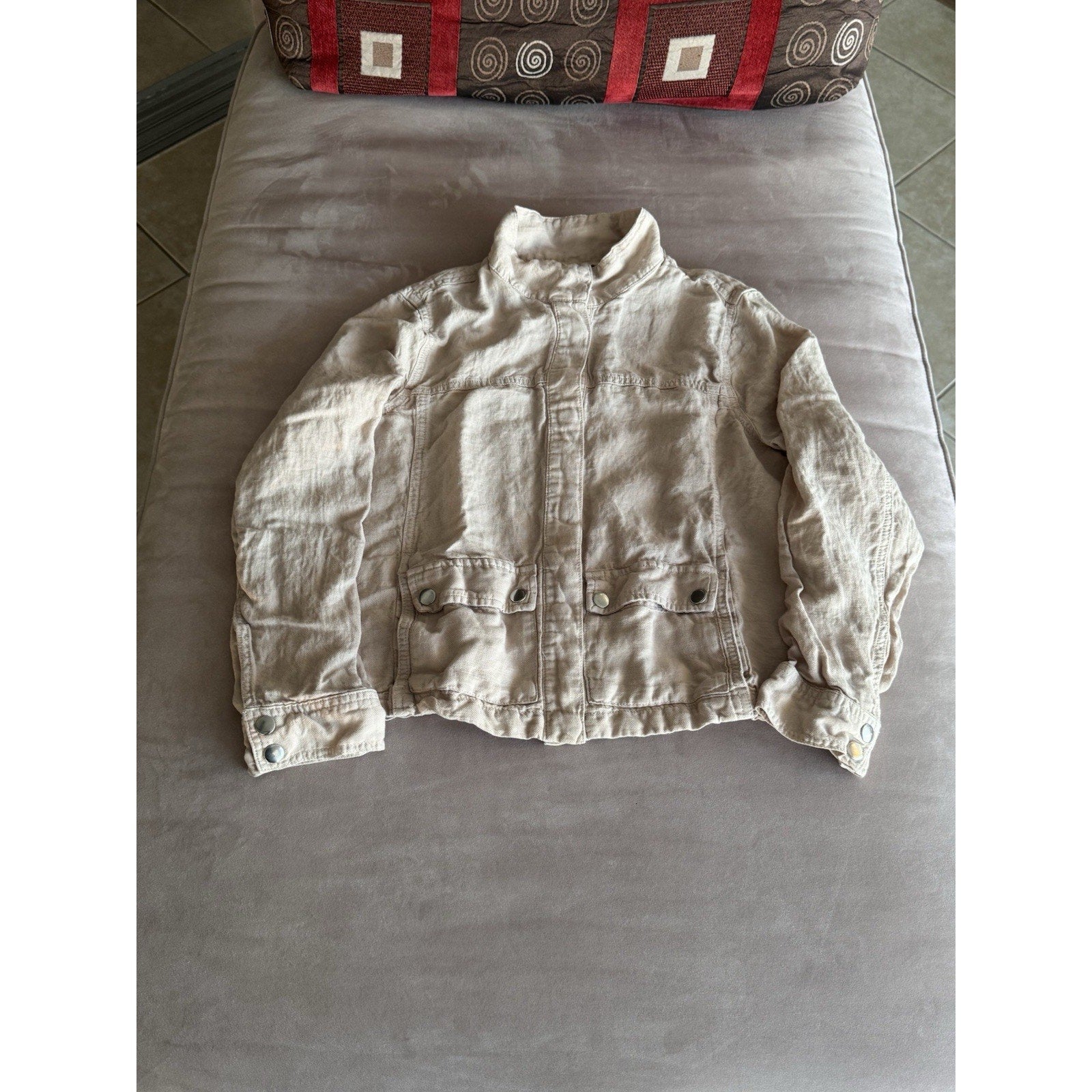 CHRISTIAN SIRIANO Light Beige Linen Moto Snap Jacket Women’s size Medium