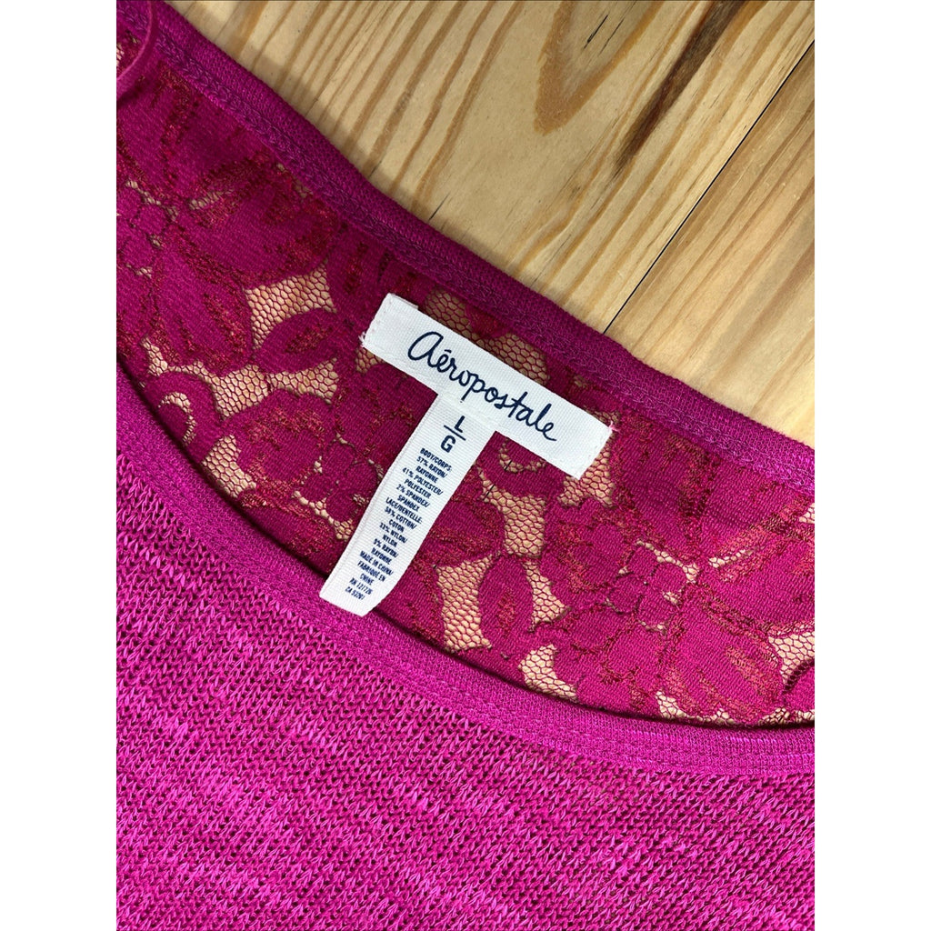 Aeropostale Women's Magenta Lightweight Sweater with Lace on Back Size Large