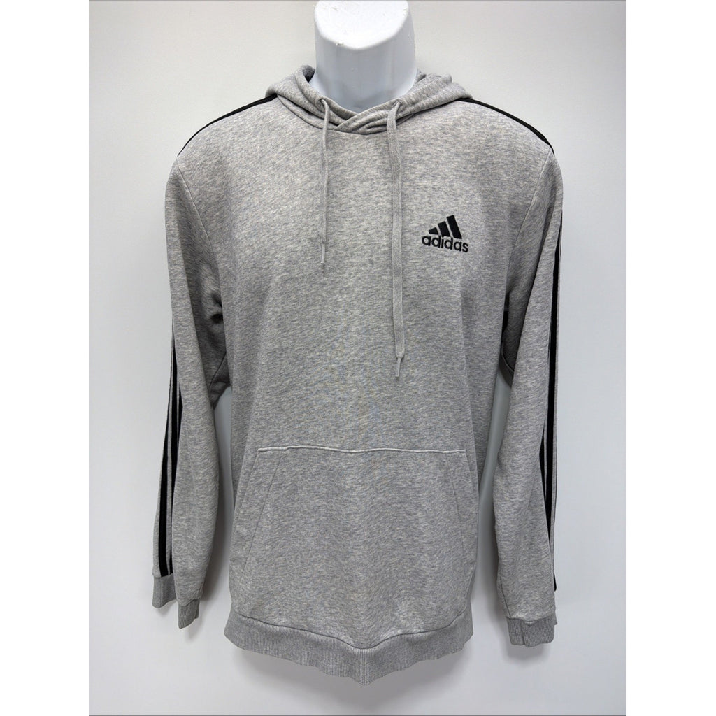 Adidas Men's Essential Fleece 3-Stripes Pullover Hoodie Gray Size Medium