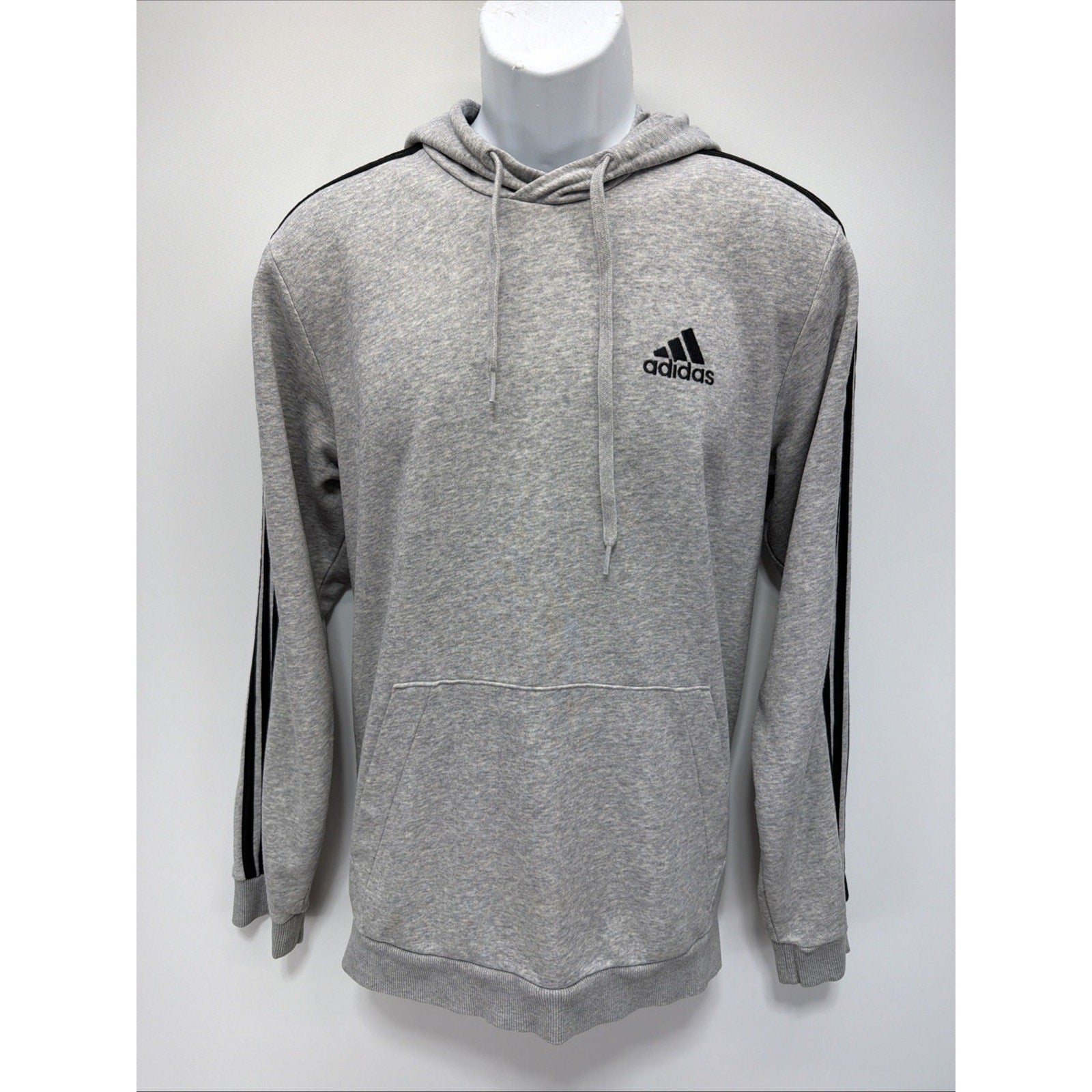 Adidas Men's Essential Fleece 3-Stripes Pullover Hoodie Gray Size Medium