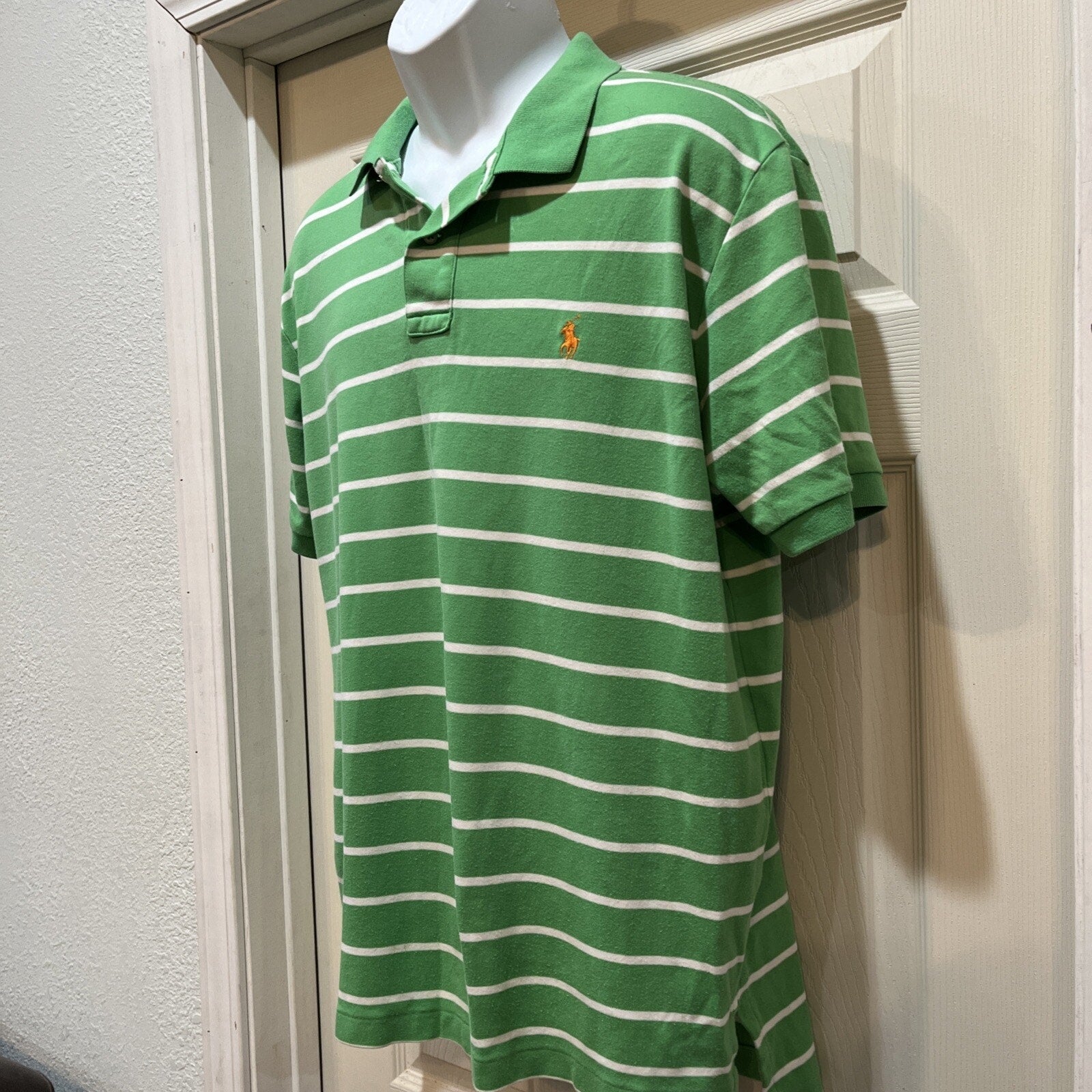 Polo Golf Ralph Lauren Shirt Men's Size L Green White Stripe Preppy Gold Pony